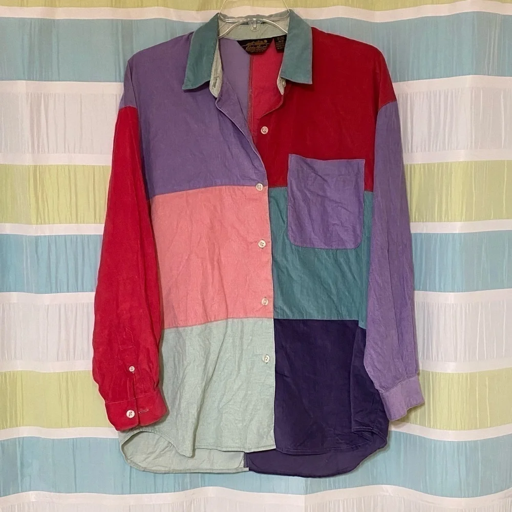 Vintage Eddie Bauer Color Block Corduroy Shacket Sz Medium